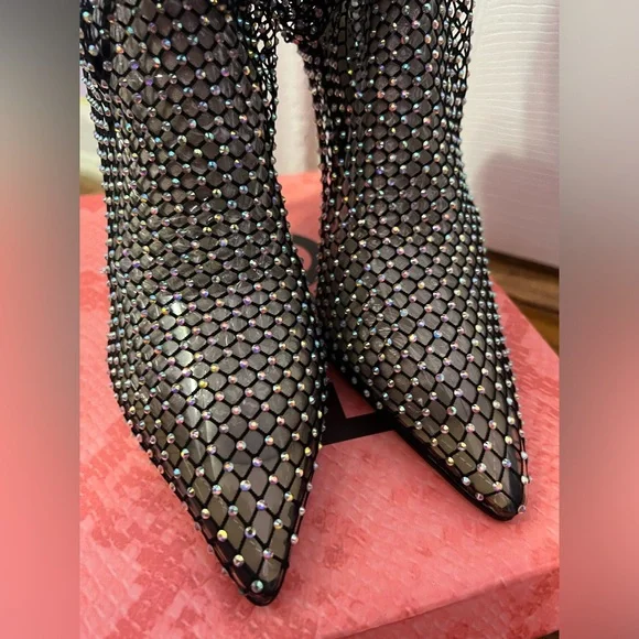 Ego Official Multi Colour Diamanté Fishnet Over The Knee Thigh High Black Boots - Picture 5 of 10